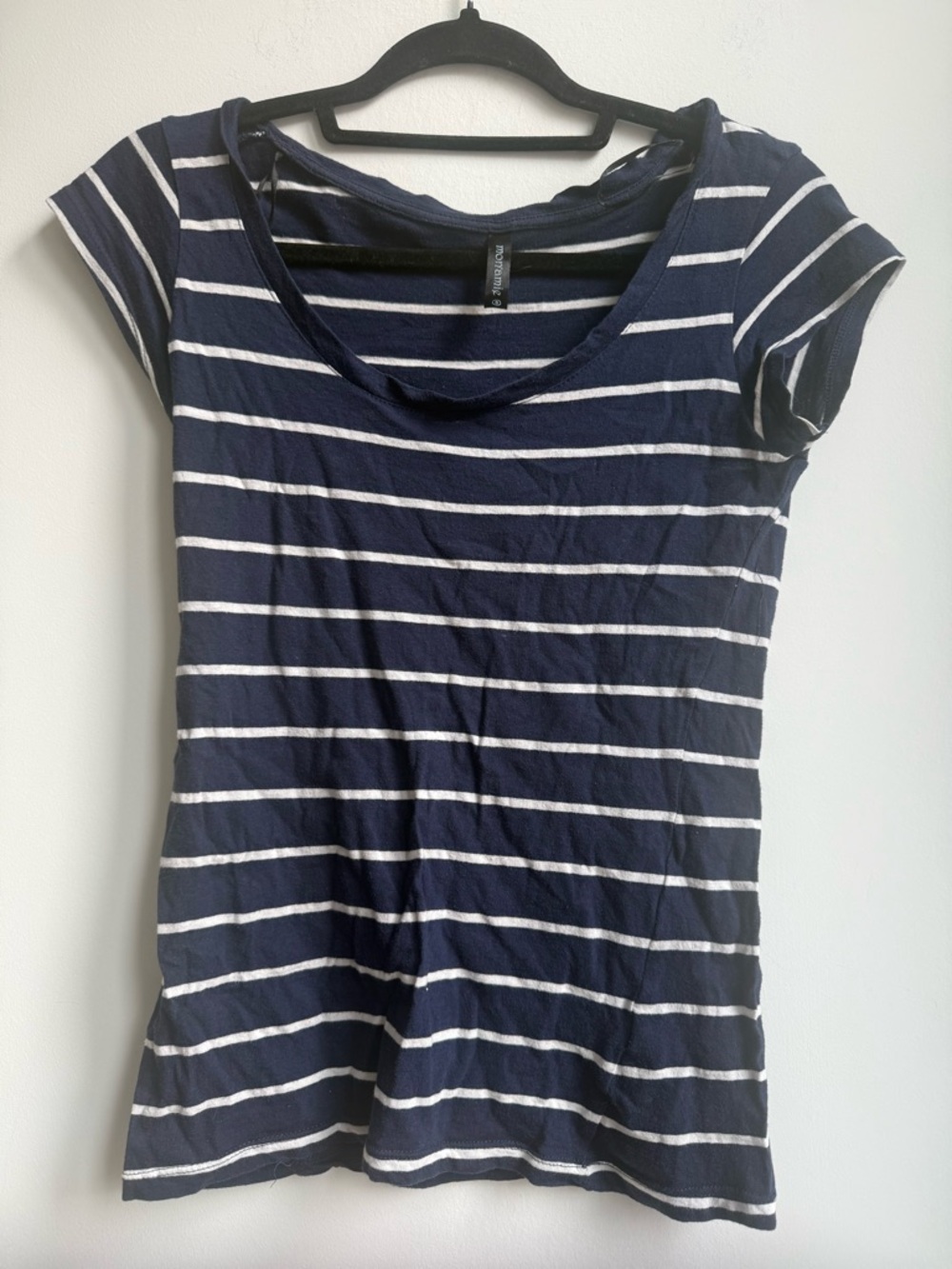 Women’s Navy and White Stripe Scoop Neck Short Sleeve Tee